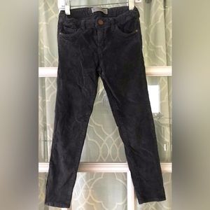Zara Girls size 5-6 years dark gray corduroy pants with bronze ankle zips EUC